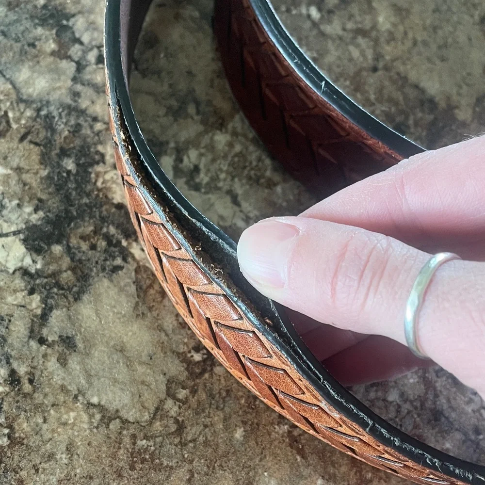 Ariat Western Brown Leather Woven Braided Men’s Belt Silver Tone Buckle Cowboy